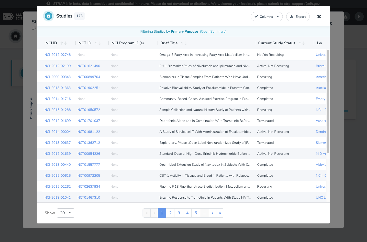 Download Chart, Search Summary Window, Click Chart to Show Data Grid