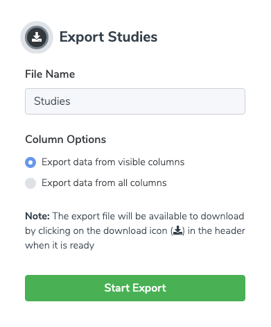 Export Window for Studies