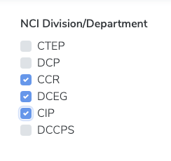 Filter: NCI Division/Department, Multiple Selection