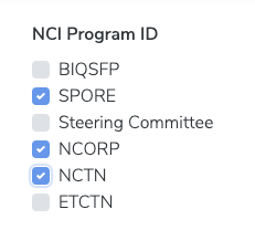 Filter: NCI Program ID, Multiple Selection