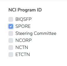 Filter: NCI Program ID Selection