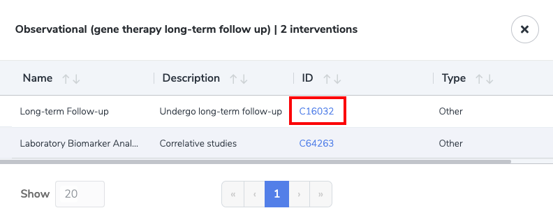 Study landing page: Groups, Interventions Window - Link